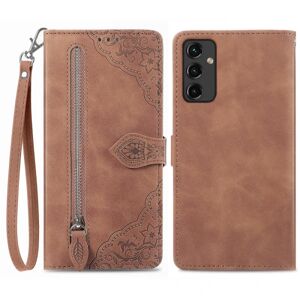 SKALO Samsung A14 4G/5G Big Wallet Flower Pungetaske - Brun Brown