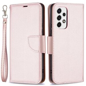 SKALO Samsung A53 5G Premium Litchi Flip Cover - Rosa guld Pink gold