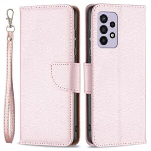 SKALO Samsung A33 5G Premium Litchi Flip Cover - Rosa guld Pink gold