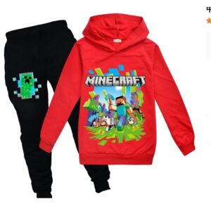 Børne Minecraft træningsdragt Sæt Sport Hoodie Bukser Casual outfit - Perfet red 140cm