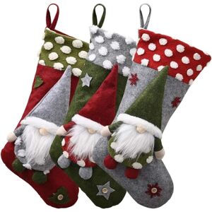 Julestrømpesæt med 3 store nisser Julemand julesok-gavepose til voksne og børn, pejs-hængestrømper Trædekoration