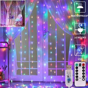 LED gardinlys, vinduesgardin Fairy Twinkle Lights 3mx3m 300leds USB-drevet 8 tilstande Icicle LED-strenglys med fjernbetjening og timer (flerfarvet)