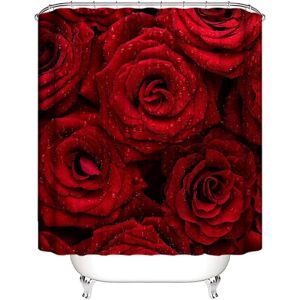 Red Rose duschdraperi til badeværelset, vandtæt regndroppar