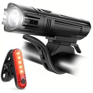 GeekAtmosphere Ultra Bright USB genopladeligt cykellygtesæt, kraftfuld cykelforlygte og baglygte, 4 lystilstande, nem at installere til mænd, kvinder, børn R