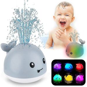 GeekAtmosphere Babybadelegetøj, automatisk hvalspray vandlegetøj med LED-lys (grå)