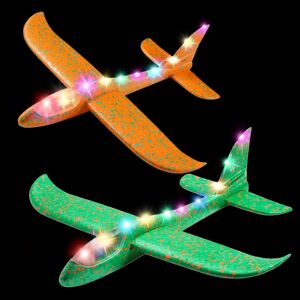 GeekAtmosphere 2 stk. Blinkende lysende svævefly 2 Flight Mode Aerobatic Superb Charmerende skinnende skum flyvemaskine kan flyve om natten for børn som den bedste gave. (Led Gl