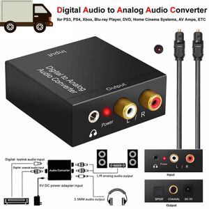 Jettbuying 1 stk Optisk Coax Toslink Digital til Analog Converter RCA L/R S Black 1pcs