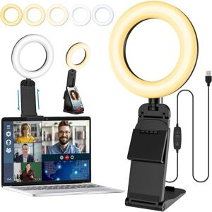 5-tums bærebar Selfie-ringlampa med stativ - Mini Skrivbords-LED-telefonringlys med dimbar 5 lägen 10 lysstyrke for makeup-streaming webkamera