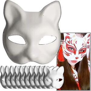 White Paper Mask Cat's Face -10 stk