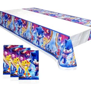 3 stk Sonic dug, 180 cm*108 cm vandtæt pindsvin-festdug rektangulær plastik Sonic til børn Fødselsdags-temafest