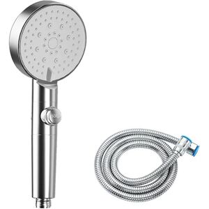 5-tilstande vandbesparende brusehoved, justerbart brusehoved, 1-knap sluk, højtryksbadeværelse Universal (sølv)