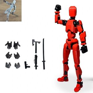 HKWWW T13 Action Figur, Titan 13 Action Figur med 4 typer våben og 3 typer hænder, 3D-printet multi-leddet bevægelig T13 Action Figur[HK] Red black