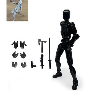 HKWWW T13 Action Figur, Titan 13 Action Figur med 4 typer våben og 3 typer hænder, 3D-printet multi-leddet bevægelig T13 Action Figur[HK] Black