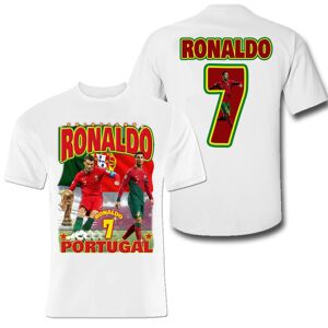 Highstreet T-shirt Ronaldo Portugal sportstrøje print foran og bagpå White 158cl 12-13 år