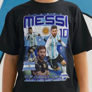 Highstreet Messi Sort T-shirt - Argentina spillertrøje 128cl