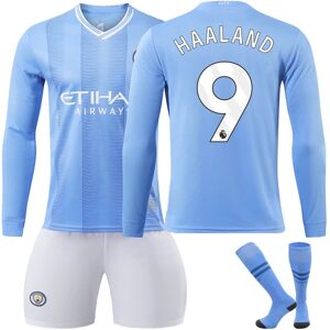 2023-2024 Manchester City Home Langærmet fodboldsæt til børn, nr. 9 Haaland 12-13Y