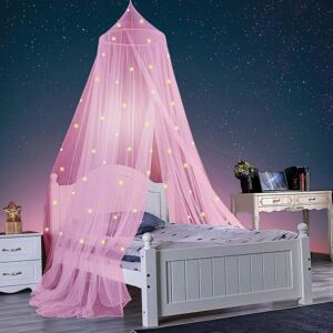 1 sæt Glow-in-the-dark Polyester Stars Princess Dome sengehimmel Pink L