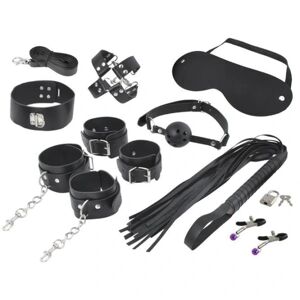 BDSM Bondage Kit med Håndjern, pisk, gag - 13-Dele Black