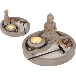 Zen Buddha Borddekoration med Lyseholder Grey