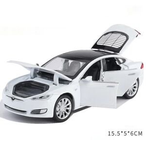 1:32 Tesla Model S legeret bilmodel Diecast-legetøjsbil, lyd og lys Børnelegetøj Børne-gave-drengelegetøj (i æske) Model S White