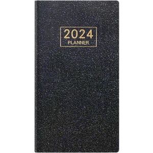 WEIWZI 2024 Lommeplanlægger/lommekalender, uge- og månedsplanlægger fra januar 2024 til december 2024, dagsordensplanlægger og skemalægger (sort, 2 stk)