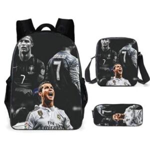 3-delt sæt Messi og Ronaldo rygsæk, studerende fodboldtaske, 3D printet rygsæk style 9