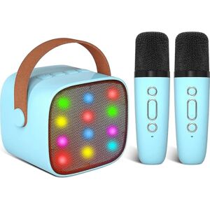 Karaokemaskine til børn med 2 trådløse mikrofoner, bærbar karaokemaskine med Bluetooth til børn, voksne, stemmeskiftende effekter og LED-lys