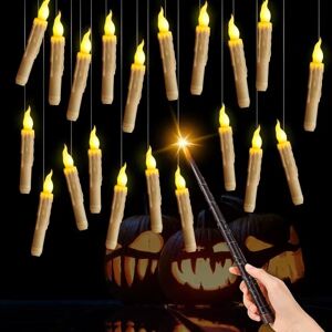 Halloween dekoration, 20 flammeløse hængelys i elfenben med fjernbetjening