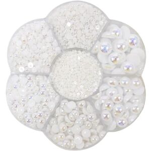Omkring 5600 stykker blandet størrelse DIY halv perle perle flad bagside plast håndværk plast boks AB hvid