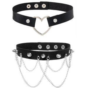 Wabjtam 2 stykker Kvinder Mænd Cool Punk Choker Hjerteform Biker Læder Studded Choker Pu Læder Halsbånd Choker Rock Gothic Halskæde Choker