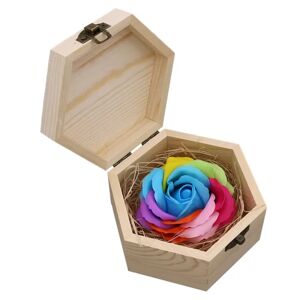 BATTERY Rainbow Rose Flower Badtvål med trælåda, Rose Tvål i present CDQ