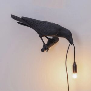 Seletti Bird Modern Italiensk Vägglampa Svart Vit Resin Lys sort venstre