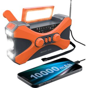 10000mAh solenergi nødradio med håndsving, med håndsving strømgenerering, lommelygte, USB multifunktionsradio, orange orange