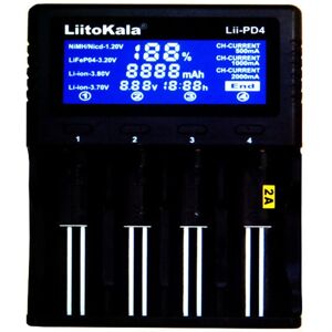 LiitoKala Lii-PD4 18650 26650 4-slot batteri Hurtig opladning Svart