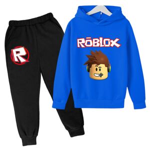 Børn Minecraft Roblox Langærmede Hættetrøjer Træningsdragter Toppe+bukser Royal blue 130cm