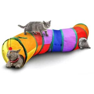 Interaktiv indendørs kattetunnel - Legetøj til kæledyr - Legetunnel til katte, killinger, kaniner, hvalpe - Sammenklappelig (S-Rainbow Style)