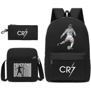 Football Star C Ronaldo Cr7 Rygsæk med tryk omkring eleven Tredelt rygsæk. Black 2 Single shoulder bag