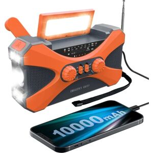 10000mAh solcelledrevet nødhåndsvingsradio, med håndsving strømgenerering, lommelygte, USB multifunktionsradio, orange orange