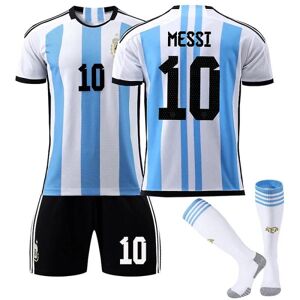 Goodies Argentina VM-trøje til mænd hjemme, Messi #10 Fodboldtrøje T-shirtshortssæt Fodbold 3-delt sæt til børn Voksne Kids 16(90-100cm)