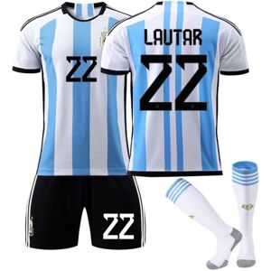 Goodies Qatar 2022 World Cup Argentina Hjem Lautaro #22 Trøje Herre fodbold T-shirts Trøjesæt Børn Unge Kids 22(120-130cm)