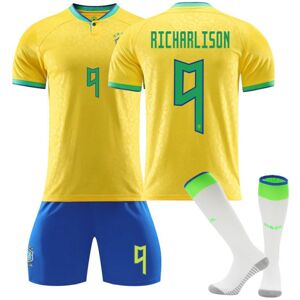 Goodies Qatar 2022 World Cup Brasilien Hjem Richarlison #9 Trøje Samba Herre fodbold T-shirts Jerseysæt Børn Unge Kids 24(130-140cm)