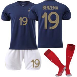 Goodies Qatar 2022 World Cup France Home Benzema #19 Trøje Herre fodbold T-shirts Trøjesæt Børn Unge Adult XS（160-165cm）