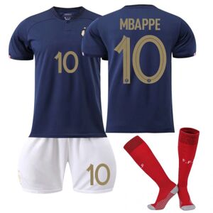 Goodies Qatar 2022 VM Frankrig Hjem Mbappe #10 Trøje Herre fodbold T-shirts Trøjesæt Børn Unge Kids 18(100-110cm)