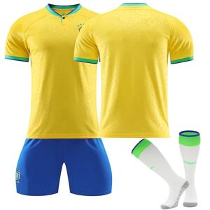 Goodies Brasilien Hjemmetrøje 2022/23 Qatar VM-trøje Fodboldtrøje T-shirt shorts sæt Fodbold 3-delt sæt til børn Voksne Kids 20(110-120cm)