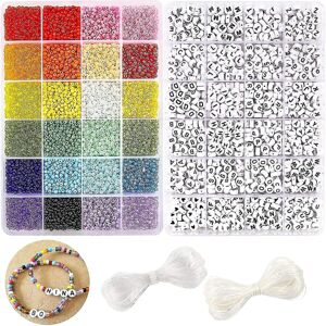 Craft Beads Kit 10800 stk 3 mm glasfrøperler og 1200 stk brevperler til venskabsarmbånd Smykkerfremstilling Halskæder og nøgleringe med 2 ruller O