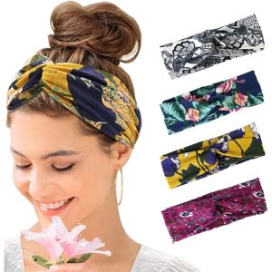 Sæt med 4 kvinders hårbånd Boho Floal Style Criss Cross Head Wrap