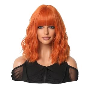 Beskidt orange paryk kvinders korte krøllede hår air bangs medium l