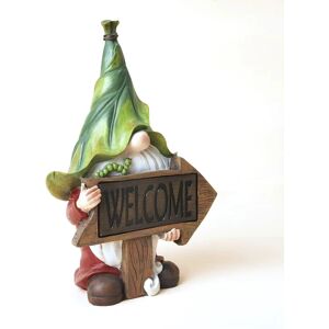 Have Gnome Statue, grøn Hat Velkommen Resin Statue Med Sola