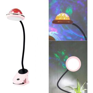 Cliplampe til børn, USB genopladelig LED Clip-læselampe med stjerneprojektion, 360° Touch-dæmpbar svanehals sengelampe (pink)