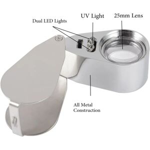 40X Jewellers Lup Metal Foldelup med UV LED-lys Mag